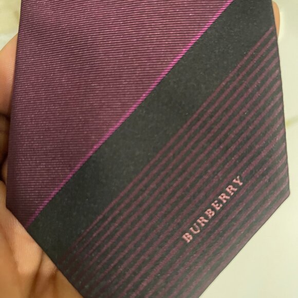 Purple-Black Strip Burberry Tie - Picture 1 of 6